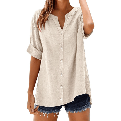 Women’s Plus Size Cotton-Linen Gauze Blouse – Flowy Button-Down Shirt