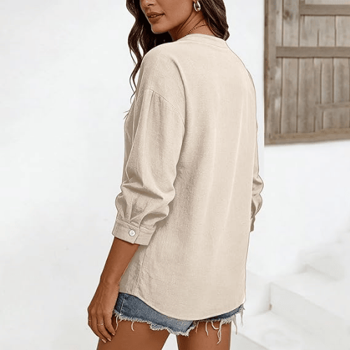 Women’s Plus Size Cotton-Linen Gauze Blouse – Flowy Button-Down Shirt