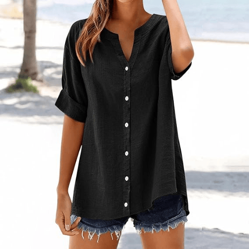 Women’s Plus Size Cotton-Linen Gauze Blouse – Flowy Button-Down Shirt