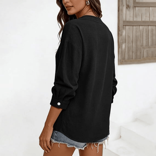 Women’s Plus Size Cotton-Linen Gauze Blouse – Flowy Button-Down Shirt