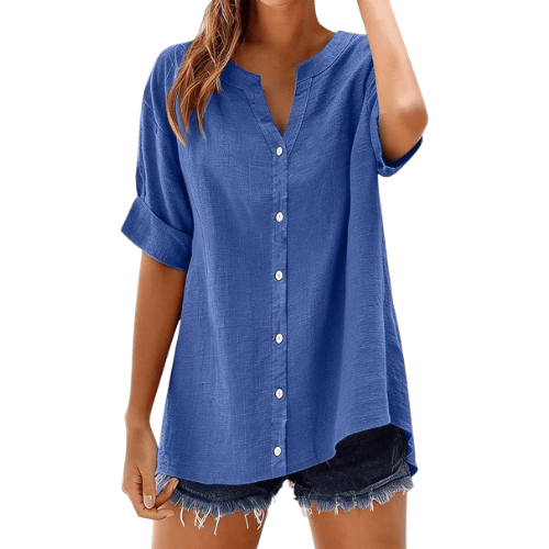 Women’s Plus Size Cotton-Linen Gauze Blouse – Flowy Button-Down Shirt