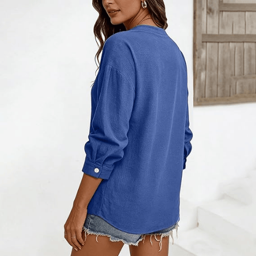 Women’s Plus Size Cotton-Linen Gauze Blouse – Flowy Button-Down Shirt