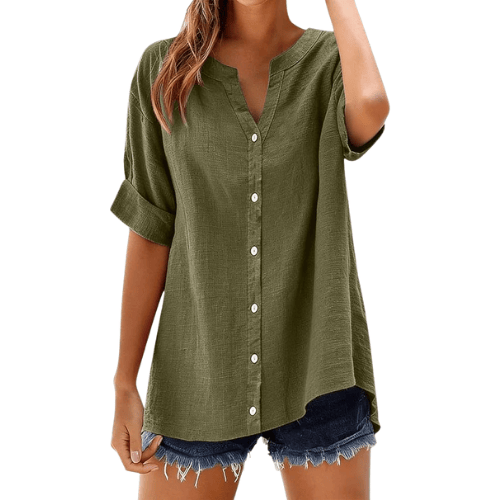 Women’s Plus Size Cotton-Linen Gauze Blouse – Flowy Button-Down Shirt
