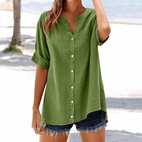 Women’s Plus Size Cotton-Linen Gauze Blouse – Flowy Button-Down Shirt