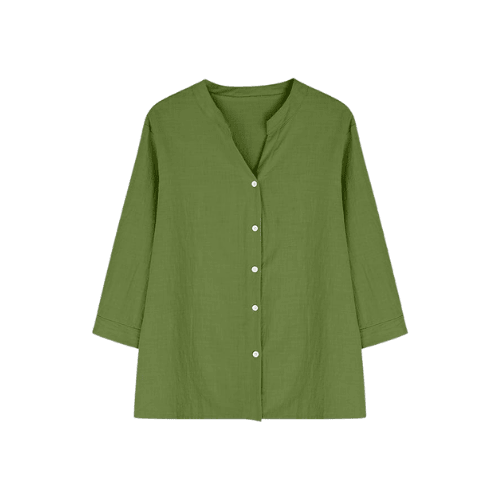 Women’s Plus Size Cotton-Linen Gauze Blouse – Flowy Button-Down Shirt