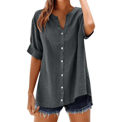 Women’s Plus Size Cotton-Linen Gauze Blouse – Flowy Button-Down Shirt