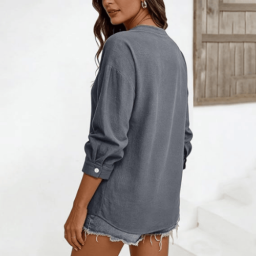Women’s Plus Size Cotton-Linen Gauze Blouse – Flowy Button-Down Shirt