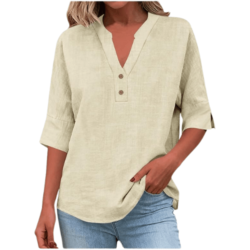 Women’s 3/4 Sleeve Linen-Texture Blouse