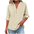 Women’s 3/4 Sleeve Linen-Texture Blouse