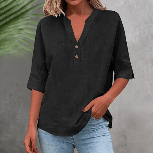 Women’s 3/4 Sleeve Linen-Texture Blouse
