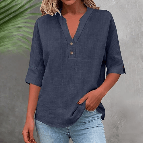 Women’s 3/4 Sleeve Linen-Texture Blouse