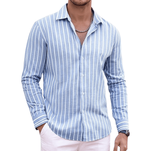 Men’s Long Sleeve Cotton-Linen Striped Shirt