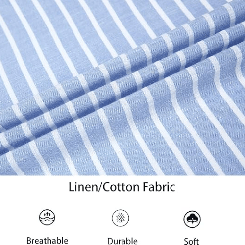 Men’s Long Sleeve Cotton-Linen Striped Shirt