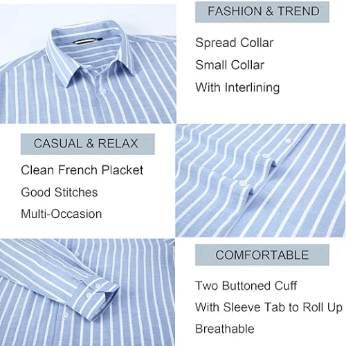 Men’s Long Sleeve Cotton-Linen Striped Shirt