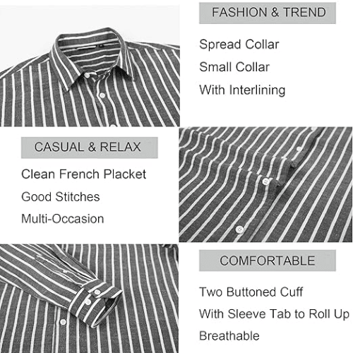 Men’s Long Sleeve Cotton-Linen Striped Shirt