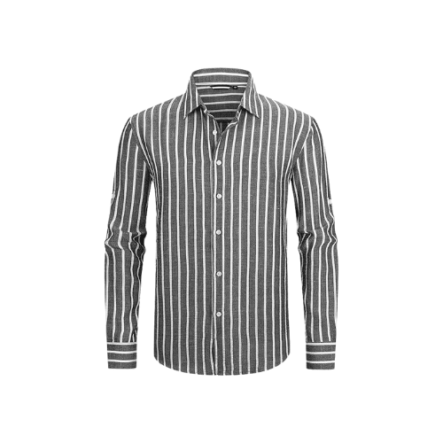 Men’s Long Sleeve Cotton-Linen Striped Shirt