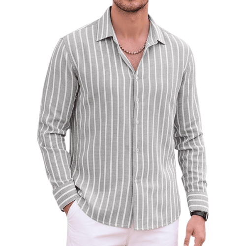 Men’s Long Sleeve Cotton-Linen Striped Shirt
