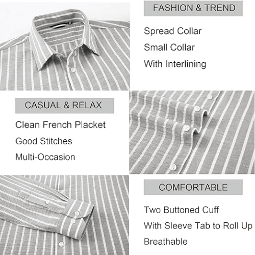 Men’s Long Sleeve Cotton-Linen Striped Shirt