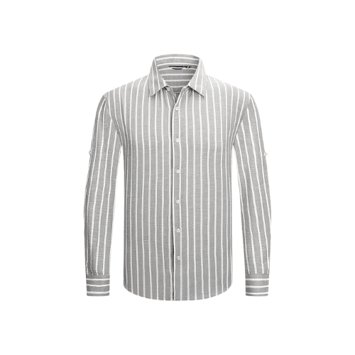 Men’s Long Sleeve Cotton-Linen Striped Shirt