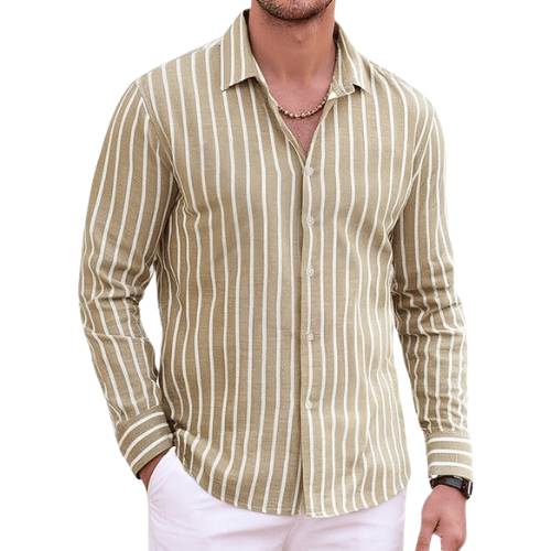 Men’s Long Sleeve Cotton-Linen Striped Shirt