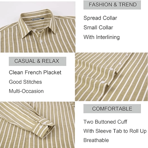 Men’s Long Sleeve Cotton-Linen Striped Shirt