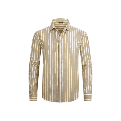 Men’s Long Sleeve Cotton-Linen Striped Shirt