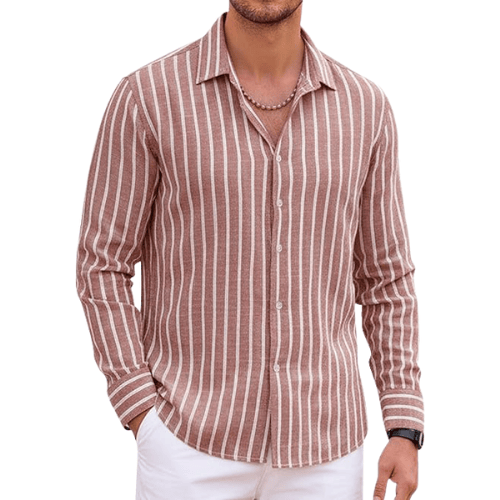 Men’s Long Sleeve Cotton-Linen Striped Shirt