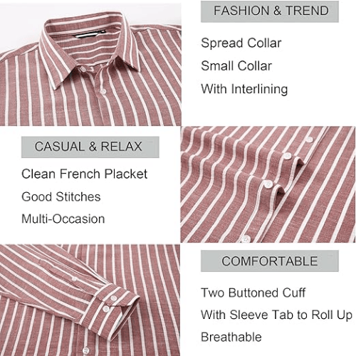 Men’s Long Sleeve Cotton-Linen Striped Shirt
