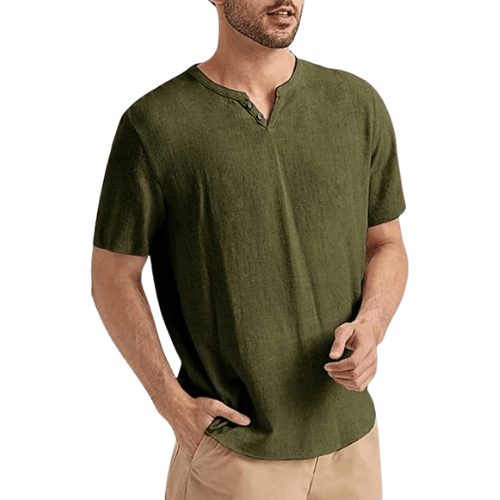 Men’s Cotton-Linen Henley Shirt