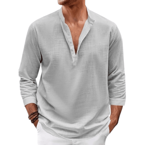 Men’s 3/4 Sleeve Cotton-Linen Henley Shirt
