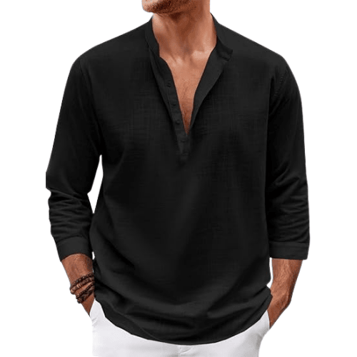 Men’s 3/4 Sleeve Cotton-Linen Henley Shirt