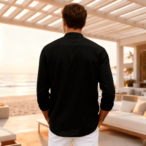 Men’s 3/4 Sleeve Cotton-Linen Henley Shirt