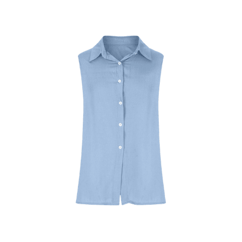 Women’s Sleeveless Cotton-Linen Button-Up – Oversized Collared Work Shirt