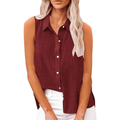 Women’s Sleeveless Cotton-Linen Button-Up – Oversized Collared Work Shirt