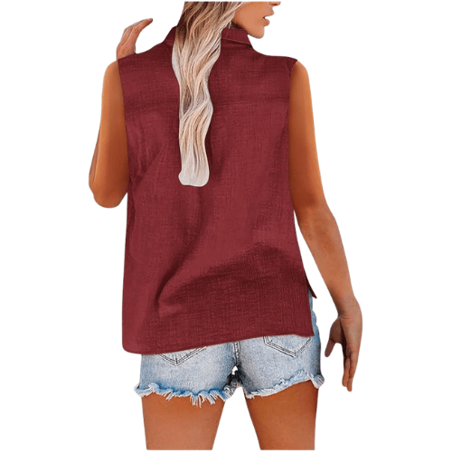 Women’s Sleeveless Cotton-Linen Button-Up – Oversized Collared Work Shirt