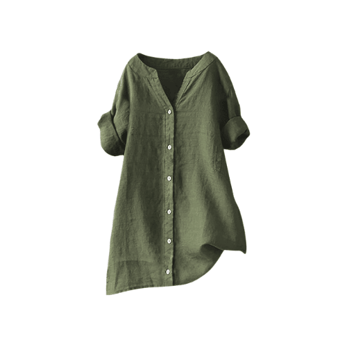 Women's Summer Cotton Linen Tops – Trendy Short Sleeve Button-Up V-Neck Shirts