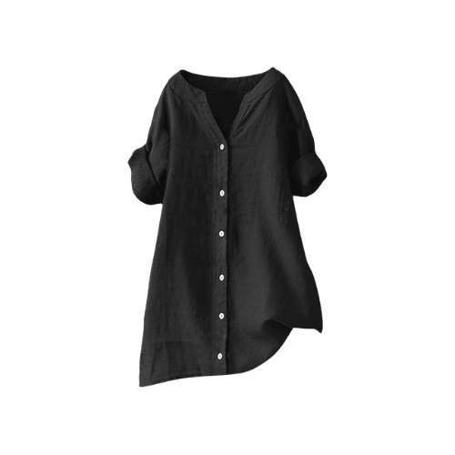 Women's Summer Cotton Linen Tops – Trendy Short Sleeve Button-Up V-Neck Shirts