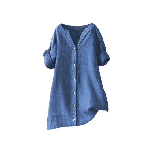 Women's Summer Cotton Linen Tops – Trendy Short Sleeve Button-Up V-Neck Shirts
